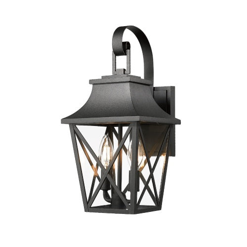Black Outdoor Wall Light 2 Lights, Large Outdoor Modern Wall Light Fixtures