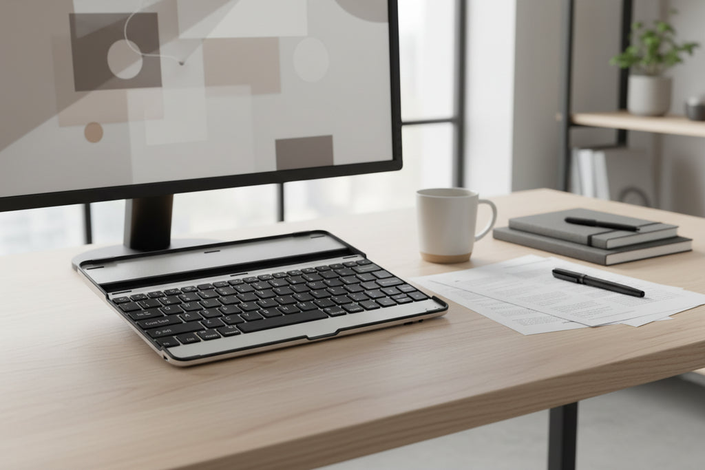 Silver And Black Aluminum Alloy Wireless Keyboard Tablet Cover