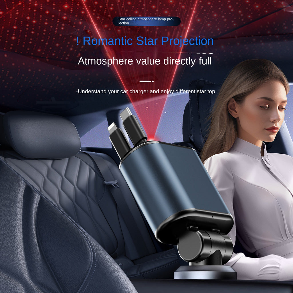 New C9 Starry Sky Fast Charging 120W Retractable Car Charger with 4-in-1 Multi-functional Digital Display