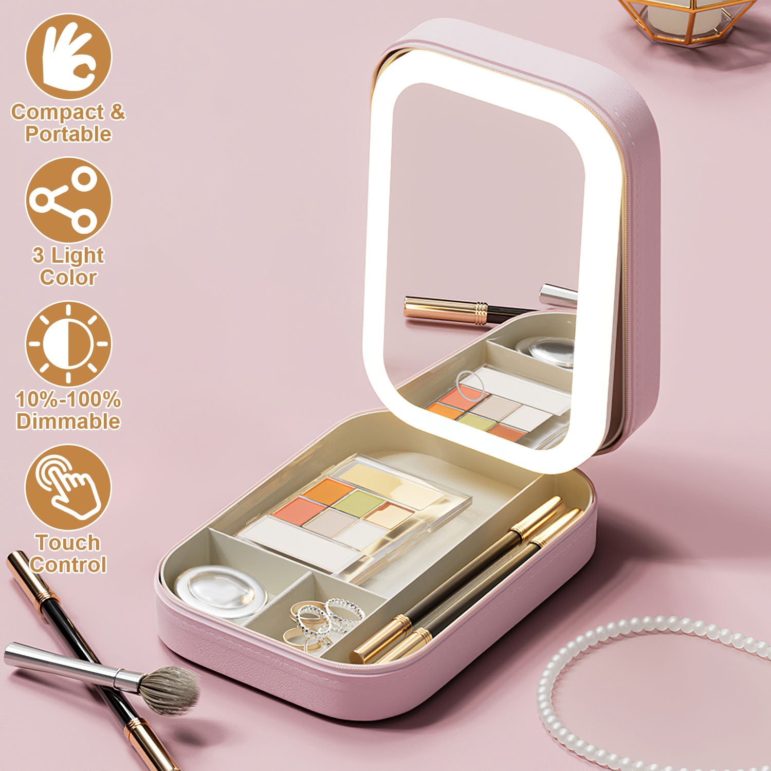 Portable Travel Makeup Bag With LED Mirror