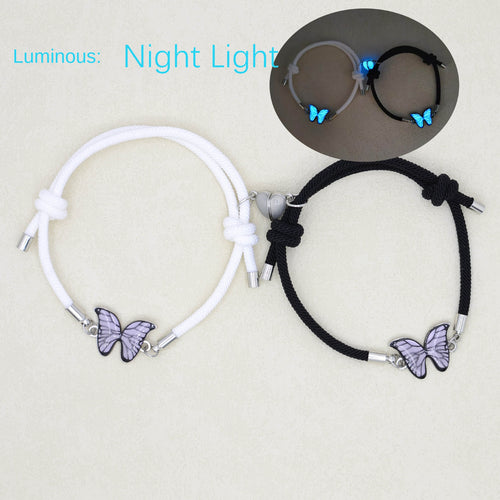 Couples Bracelets Night Light Butterfly Alloy Heart Magnetic Night Glow Handmade