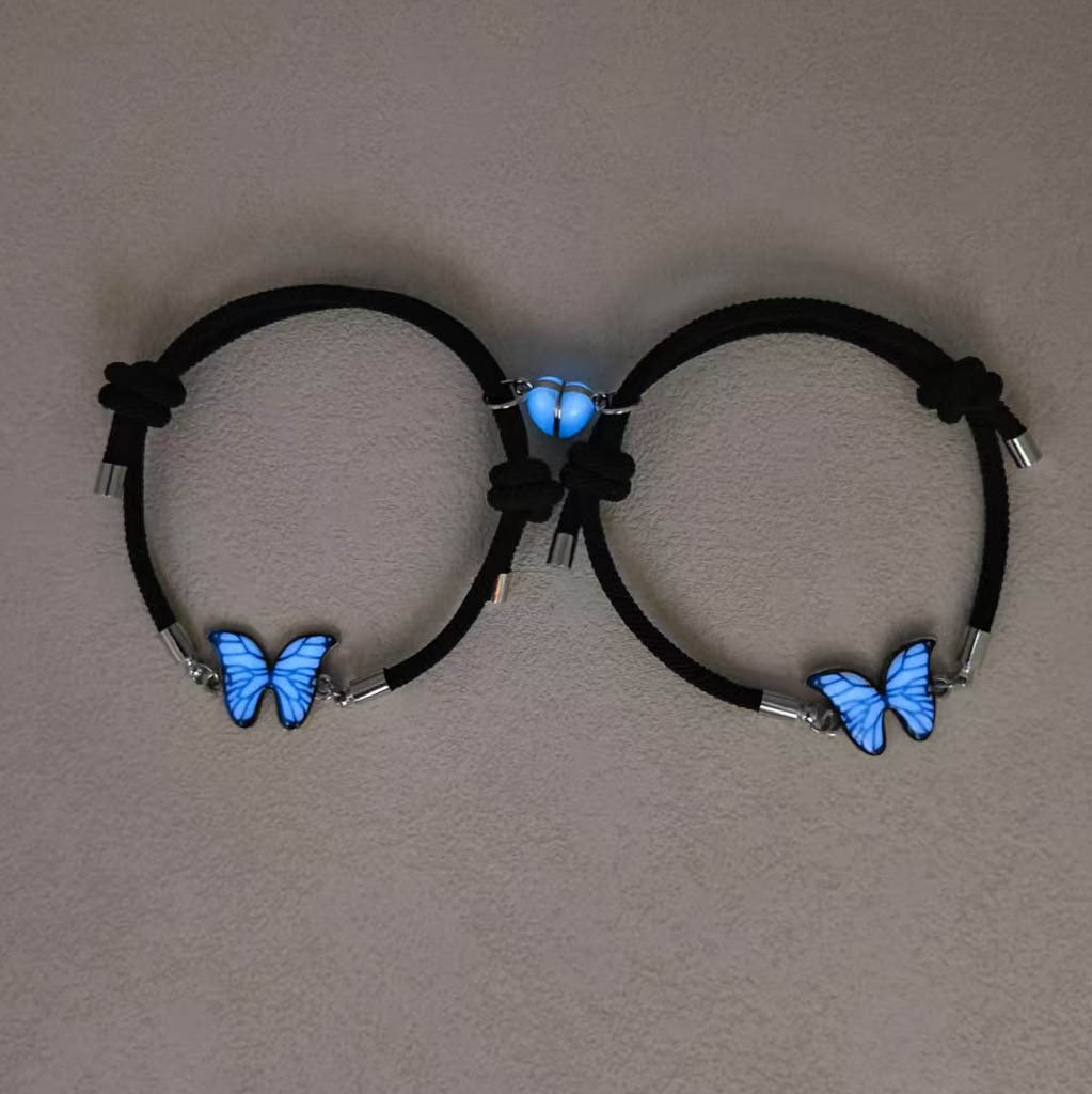 Couples Bracelets Night Light Butterfly Alloy Heart Magnetic Night Glow Handmade