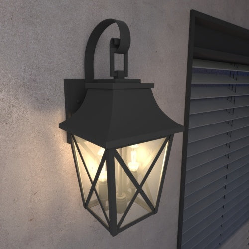 Black Outdoor Wall Light 2 Lights, Large Outdoor Modern Wall Light Fixtures