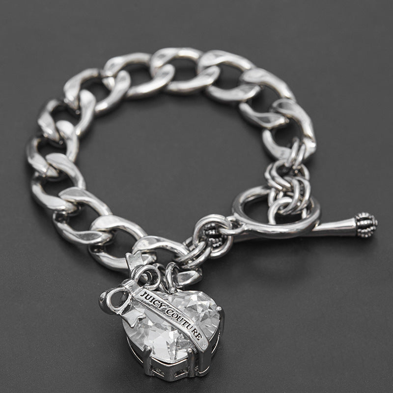 Bracelet Crystal Gemstone Love Zircon Bow Pendant T-Buckle Crown Handmade