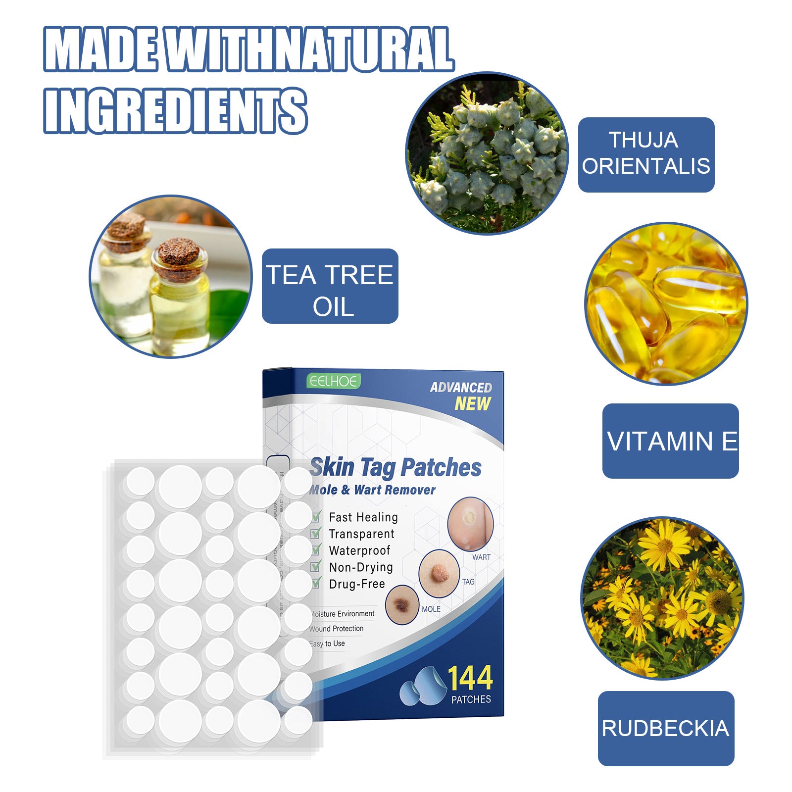 EELHOE Gram Wart Corns Patch, Skin Gram Wart Flesh Mole Black Mole Clean And Care Patch