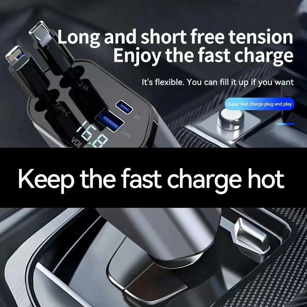 New C9 Starry Sky Fast Charging 120W Retractable Car Charger with 4-in-1 Multi-functional Digital Display