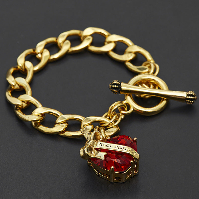 Bracelet Crystal Gemstone Love Zircon Bow Pendant T-Buckle Crown Handmade