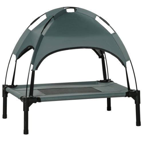 PawHut Elevated Portable Dog Cot Pet Bed With UV Protection Canopy Shade, 24 Inch, Gray