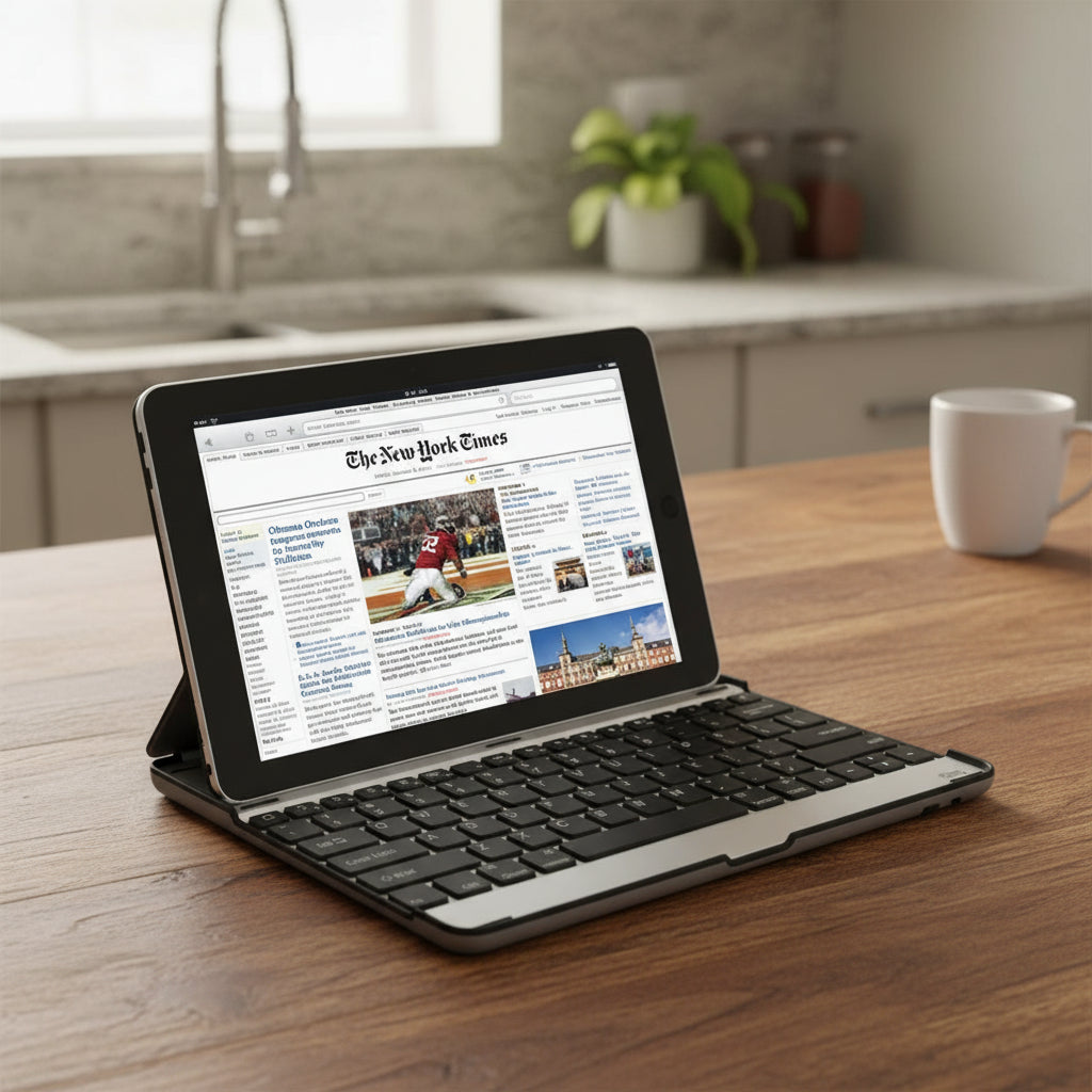 Silver And Black Aluminum Alloy Wireless Keyboard Tablet Cover